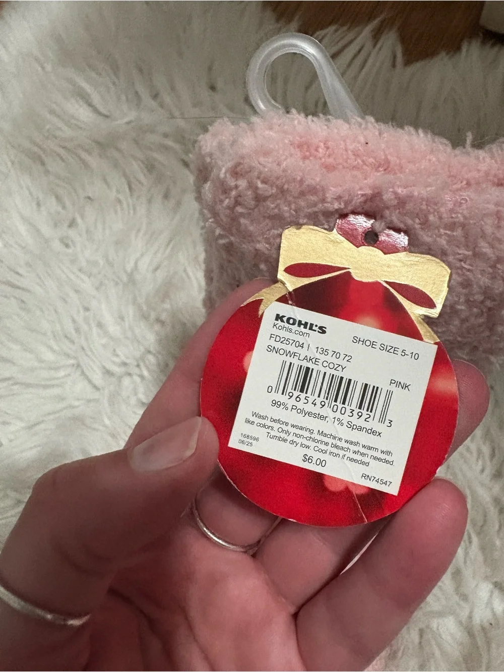 Kohl's Pink Snowflake Cozy Fuzzy Socks